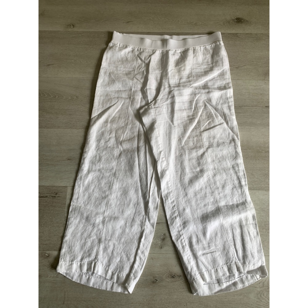 J. Jill Love Linen White Wide Leg Cropped Pants Elastic Waist Large‎ RN 97641